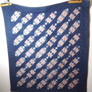 1800s Antique Quilt Link Chain Red White Blue 79"x70" Rare